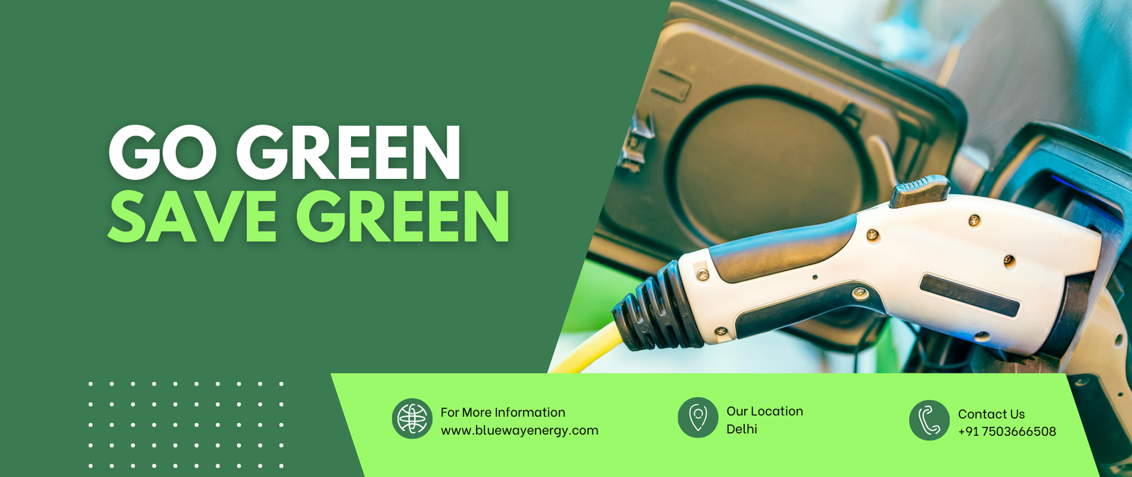 Green and White Modern Electric Vehicle & Charging Station Facebook Cover